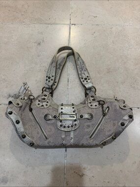 Rare Vintage Y2K Guess hobo Stud-Accent Gray Shoulder Bag